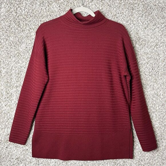 Lafayette 148 NY Dark Red 100% Wool Textured Pullover Mock Neck Sweater Small - Picture 1 of 4
